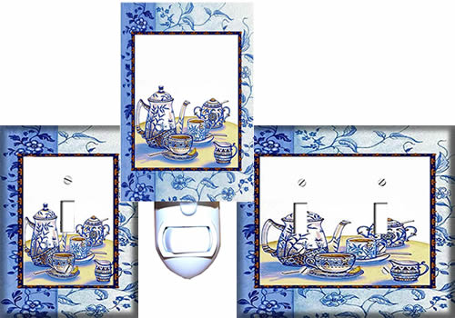 Blue Willow Teapot Switch Plate Covers and Night Light