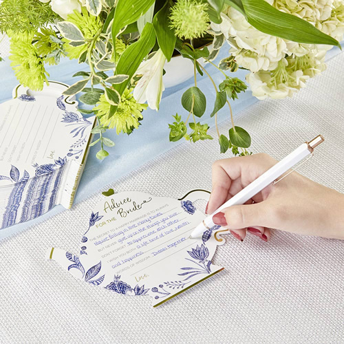 Blue Willow Teapot Wedding Advice Cards