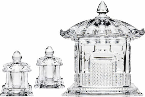 Shannon Crystal Godinger Crystal Pagoda Salt and Pepper Shakers and Box with Lid