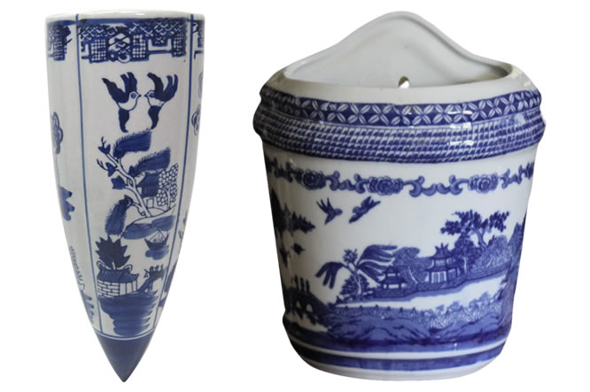 Blue and White Chinoiserie Wall Pockets and Wall Vases