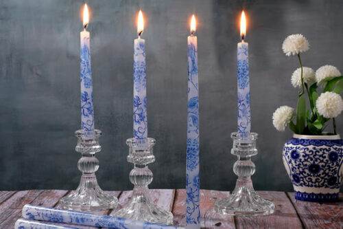 Threlaco 9.8" Chinoiserie Taper Candles in Blue and White 6 pieces in One Pattern https://amzn.to/3CIPFo6