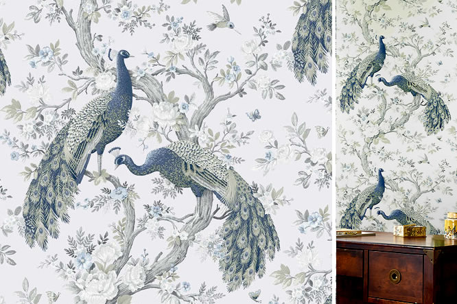 Laura Ashley Chinoiserie Peacock Belvedere Wallpaper